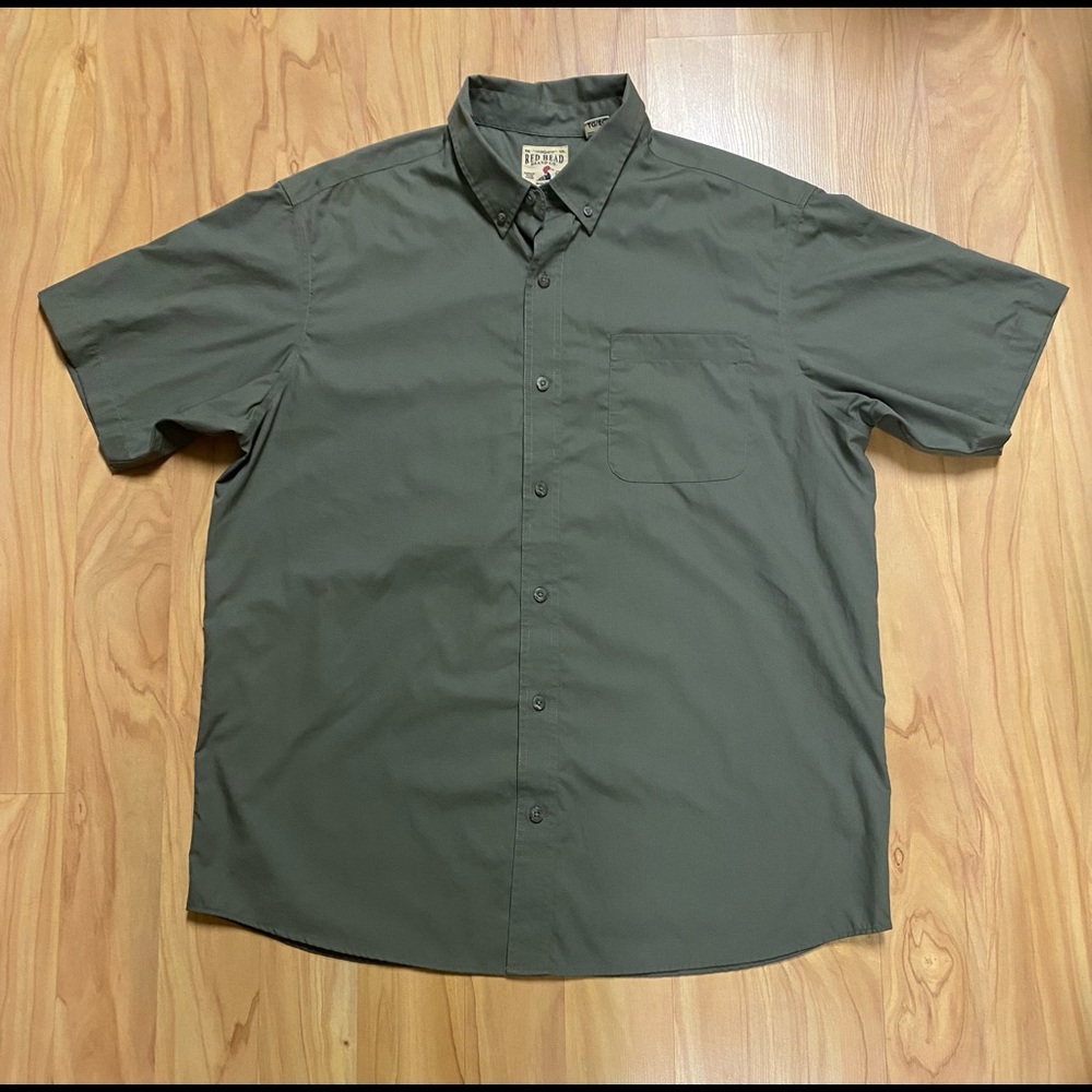 Men’s Red Head Olive Green Collared Shirt XL